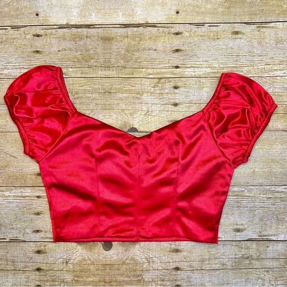 NWT Tiger Mist Dalton Red Satin Crop Top and Skirt Two Piece Set - Picture 5 of 8